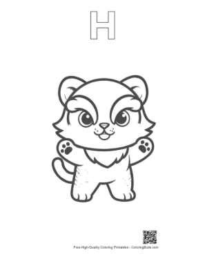 Thumbnail: Adorable White Tiger Cub Dressed in Cozy Winter Clothes Printable Outline Alphabet H