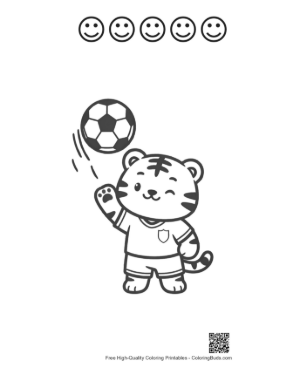 Thumbnail: Baby Tiger Cub Preparing to Kick a Soccer Ball Printable and 5 Happy Face Outline