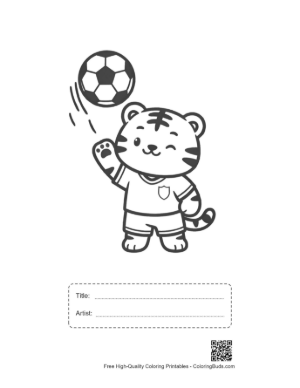 Thumbnail: Baby Tiger Cub Preparing to Kick a Soccer Ball Printable with Title and Artist Box
