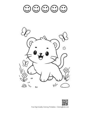 Thumbnail: Baby White Tiger Cub Playing Hide and Seek in Flowers Printable and 5 Happy Face Outline