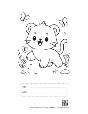 Thumbnail: Baby White Tiger Cub Playing Hide and Seek in Flowers Printable with Title and Artist Box