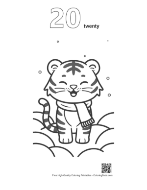 Thumbnail: Cheerful White Tiger Cub Playing in a Snowy Field Printable Outline Number 20