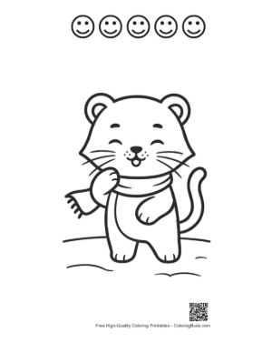 Thumbnail: Cute Baby Tiger in a Winter Coat Enjoying the Cold Printable and 5 Happy Face Outline