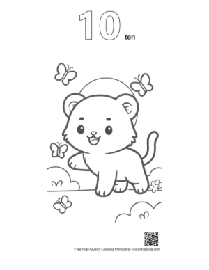 Thumbnail: Cute White Tiger Cub Chasing Butterflies in the Garden Printable Outline Number 10