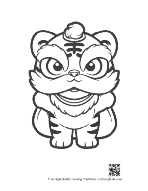 Thumbnail: Cute White Tiger Cub in a Festive Lion Dance Outfit Printable