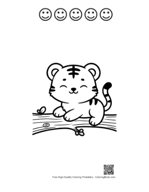 Thumbnail: Cute White Tiger Cub Looking Out from a Log Printable and 5 Happy Face Outline