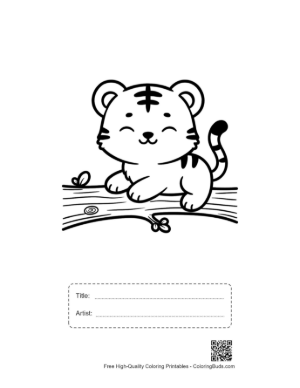 Thumbnail: Cute White Tiger Cub Looking Out from a Log Printable with Title and Artist Box