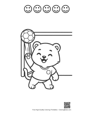 Thumbnail: Goalie White Tiger Cub Standing in Front of a Net Printable and 5 Happy Face Outline