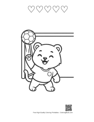 Thumbnail: Goalie White Tiger Cub Standing in Front of a Net Printable and 5 Heart Outline