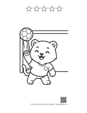 Thumbnail: Goalie White Tiger Cub Standing in Front of a Net Printable and 5 Star Outline