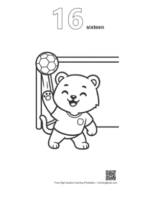 Thumbnail: Goalie White Tiger Cub Standing in Front of a Net Printable Outline Number 16