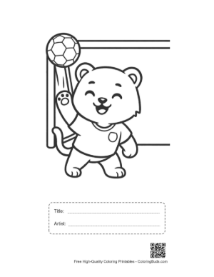 Thumbnail: Goalie White Tiger Cub Standing in Front of a Net Printable with Title and Artist Box