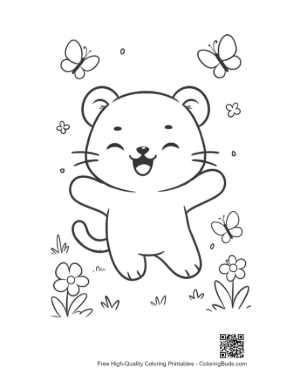 Thumbnail: Happy Baby White Tiger Jumping in a Flower Meadow Printable