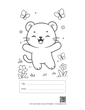 Thumbnail: Happy Baby White Tiger Jumping in a Flower Meadow Printable with Title and Artist Box