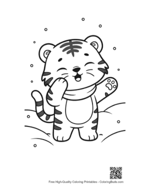 Thumbnail: Happy White Tiger Cub Wearing a Winter Sweater Printable