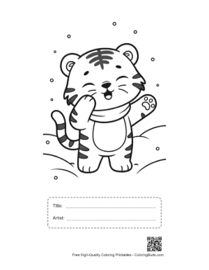 Thumbnail: Happy White Tiger Cub Wearing a Winter Sweater Printable with Title and Artist Box