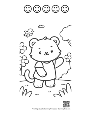 Thumbnail: Little Girl Tiger Cub Waving in Her Favorite Outfit Printable and 5 Happy Face Outline
