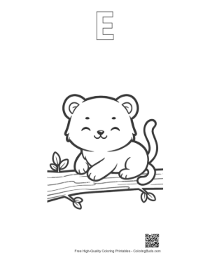 Thumbnail: Little Tiger Cub Lounging Comfortably on a Log Printable Outline Alphabet E