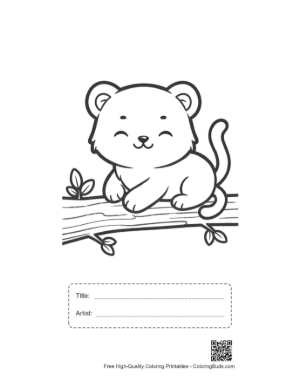 Thumbnail: Little Tiger Cub Lounging Comfortably on a Log Printable with Title and Artist Box