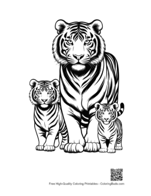 Thumbnail: Majestic White Tiger Family Line Art