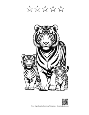 Thumbnail: Majestic White Tiger Family Line Art Printable and 5 Star Outline