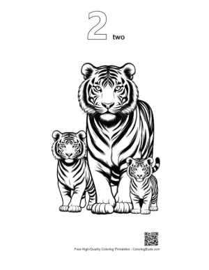 Thumbnail: Majestic White Tiger Family Line Art Printable Outline Number 2