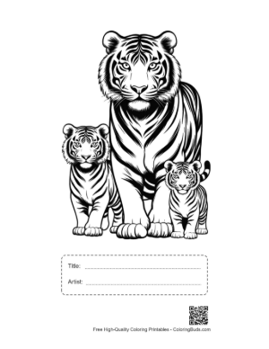 Thumbnail: Majestic White Tiger Family Line Art Printable with Title and Artist Box