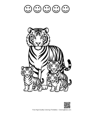 Thumbnail: Majestic White Tiger Mother with Cubs Printable and 5 Happy Face Outline