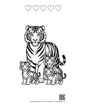 Thumbnail: Majestic White Tiger Mother with Cubs Printable and 5 Heart Outline