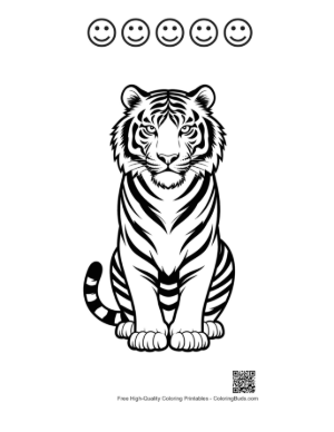 Thumbnail: Majestic White Tiger Portrait Printable and 5 Happy Face Outline