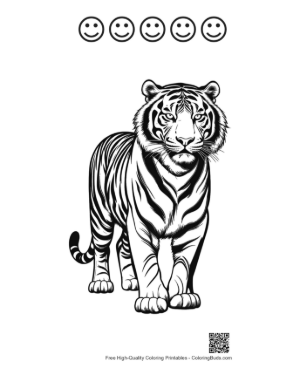 Thumbnail: Majestic White Tiger Stands Boldly Printable and 5 Happy Face Outline
