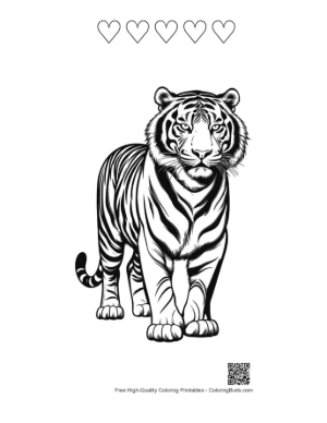 Thumbnail: Majestic White Tiger Stands Boldly Printable and 5 Heart Outline