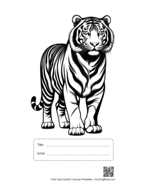 Thumbnail: Majestic White Tiger Stands Boldly Printable with Title and Artist Box