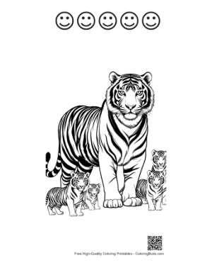 Thumbnail: Majestic White Tiger with Playful Cubs Printable and 5 Happy Face Outline