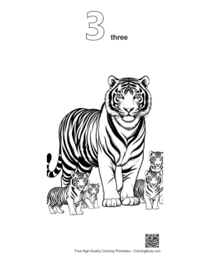 Thumbnail: Majestic White Tiger with Playful Cubs Printable Outline Number 3
