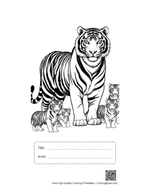 Thumbnail: Majestic White Tiger with Playful Cubs Printable with Title and Artist Box