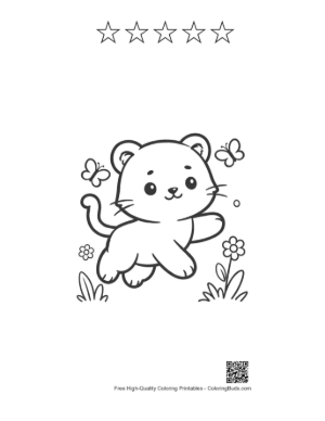 Thumbnail: Playful Baby Tiger Cub Flying Through the Air in Nature Printable and 5 Star Outline