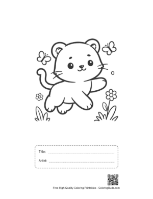 Thumbnail: Playful Baby Tiger Cub Flying Through the Air in Nature Printable with Title and Artist Box