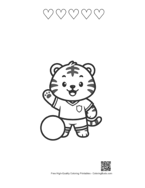 Thumbnail: Playful Baby Tiger in a Soccer Uniform with a Ball Printable and 5 Heart Outline