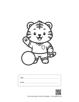 Thumbnail: Playful Baby Tiger in a Soccer Uniform with a Ball Printable with Title and Artist Box