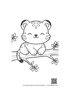 Thumbnail: Sweet Baby Tiger Cub Sleeping on a Tree Limb Printable