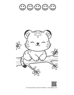 Thumbnail: Sweet Baby Tiger Cub Sleeping on a Tree Limb Printable and 5 Happy Face Outline