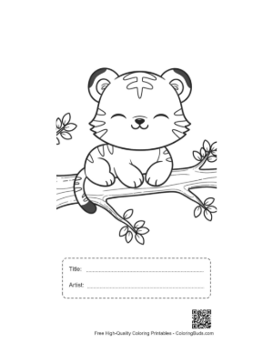 Thumbnail: Sweet Baby Tiger Cub Sleeping on a Tree Limb Printable with Title and Artist Box
