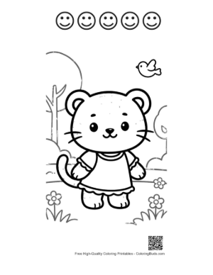 Thumbnail: Sweet Tiger Cub Wearing a Cute Summer Dress Printable and 5 Happy Face Outline