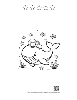 Thumbnail: Blue Whale and Girl Swimming with Fish Printable and 5 Star Outline