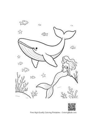 Thumbnail: Blue Whale and Mermaid Under the Bright Sun Printable