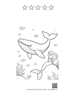 Thumbnail: Blue Whale and Mermaid Under the Bright Sun Printable and 5 Star Outline