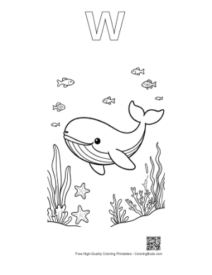 Thumbnail: Blue Whale Diving Near the Ocean Floor Printable Outline Alphabet W