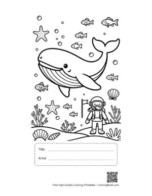 Thumbnail: Blue Whale Encountering an Underwater Diver Printable with Title and Artist Box