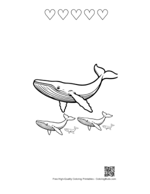 Thumbnail: Blue Whale Family Line Art Illustration Printable and 5 Heart Outline